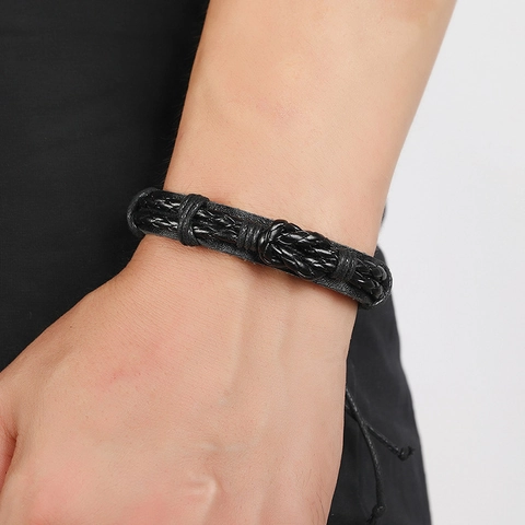 Bracciale In Pelle PU Intrecciata Retrò Multistrato Cordino In Cera Regolabile Corda A Mano Stile Punk Da Uomo
