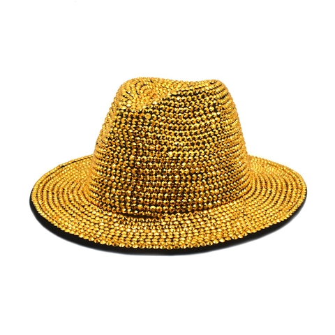 Rhinestone Fedora Hat Sparkling Studded Wool Felt Wide Brim Jazz For Stage Party Performance Unisex Vintage Style
