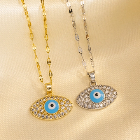 Collana con Pendente Malocchio in Acciaio Inossidabile Vintage Placcato Oro Argento Strass Occhio Blu Gioielli per Donna