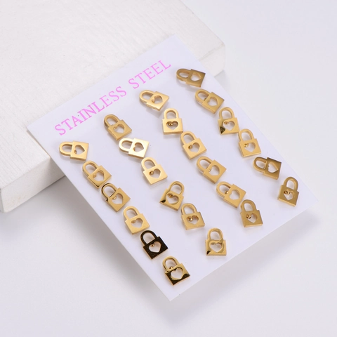 Heart Hollow Padlock Stud Earrings 18K Gold Plated 316L Stainless Steel Minimalist Jewelry For Women