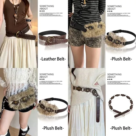 Damen Retro Boho Kunstleder Gürtel Ethno Metallkette Punk Strass Taillengürtel Mode Accessoire Schmuck