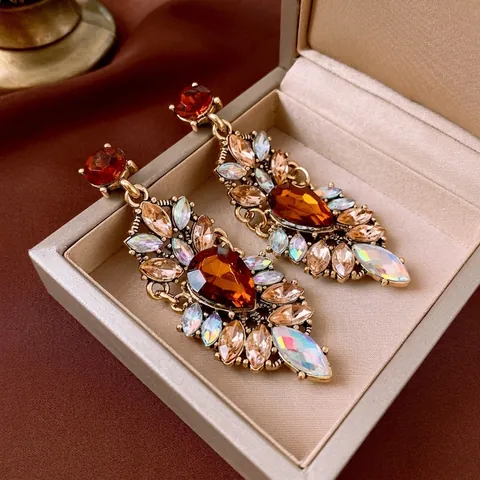 Pendientes Gota Agua Lujo Vintage Aleación Diamantes Imitación Barroco Joyería Geométrica Poste Plata Para Mujer