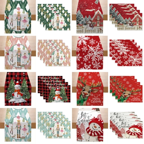 Runner Da Tavolo Tovagliette Natalizie Impermeabile Cotone Lino Resistente Al Calore Decorazione Festiva Tema Schiaccianoci