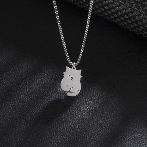 Süße Katze Anhänger Halskette Edelstahl Minimalistische Tier Silhouette Schlüsselbein Kette Schmuck Für Damen