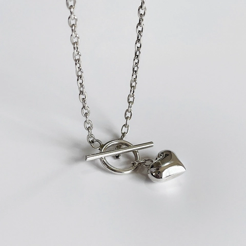 Collana Con Ciondolo A Cuore In Argento Sterling 925 Catena Lunga Chiusura A Gancio Stile Coreano Retro Semplice Gioielli