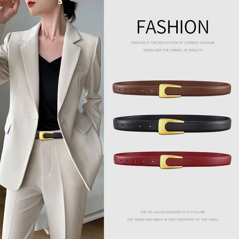 Damen Retro Echtleder Gürtel Vintage U-Form Legierung Schnalle Dünner Taillengürtel Für Kleid Anzug Elegant Damenaccessoire