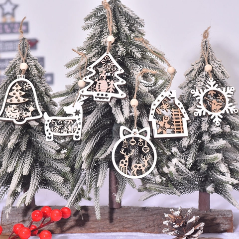 Weihnachtsbaumschmuck Holz Hohl 3D Anhänger Hirsch Schneeflocke Glocke Engel Haus Nordisch Dekoration