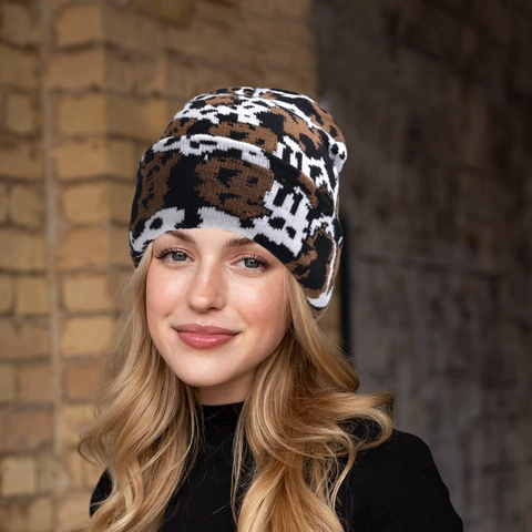 Gorro De Punto Algodón Cálido A Prueba De Viento Estampado Vaca Leopardo Casual Streetwear Exterior Hombre Mujer