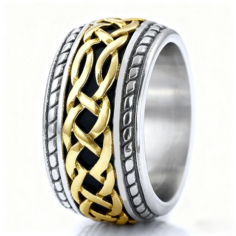 Vintage Men 316 Stainless Steel Celtic Knot Ring Wide Band Retro Heavy Industrial Style Punk Viking Jewelry