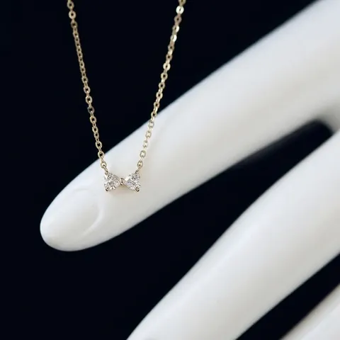 Bowknot Pendant Necklace 925 Sterling Silver 14K Gold Plated Heart Zircon Minimalist Delicate Jewelry For Women