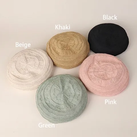Boina De Punto Para Mujer Algodón Poliéster Color Sólido Transpirable Ajustable Estilo Japonés Sombrero De Pintor Elegante Minimalista