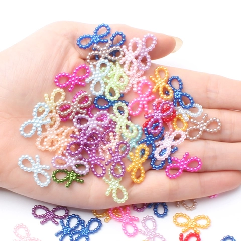 Bowknot Imitation Artificial Pearl Beads Resin Flatback Bow Cabochons DIY Craft Jewelry Making Hair Accessory Decor