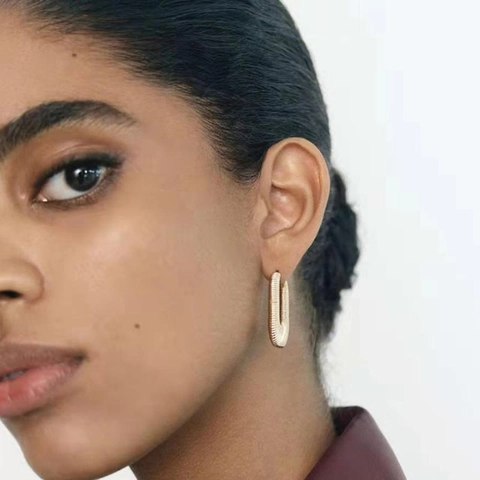 Hoop Earrings 18K Gold Plated 316L Stainless Steel Textured U-Shaped Geometric Minimalist Jewelry For Women
