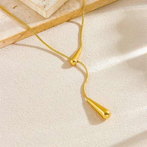 Stainless Steel Y Shaped Lariat Necklace For Women Water Drop Pendant Gold Plated Snake Bone Chain Minimalist Jewelry
