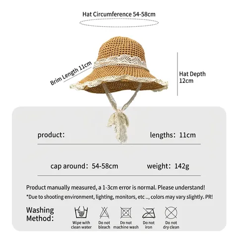 Cappello Di Paglia Da Donna Cappello Da Sole Pizzo Nastro Traspirante Tesa Larga Spiaggia Vacanza Estate Elegante