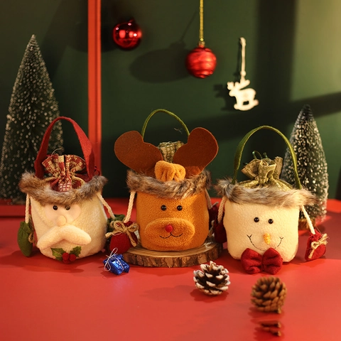 Sacchetti Regalo Di Natale Peluche Lino 3D Babbo Natale Pupazzo Di Neve Renna Custodia Con Coulisse Borse Per Caramelle