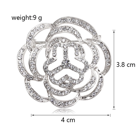 Eleganter Kamelienblüten-Brosche Für Damen Zinklegierung Strass Eingelegtes Anstecknadel-Abzeichen Für Anzüge Kleider Modeschmuck
