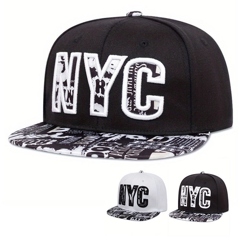 Snapback Hat NYC Embroidery Graffiti Print Flat Brim Streetwear Hip Hop Headwear Fashion Adjustable Cap