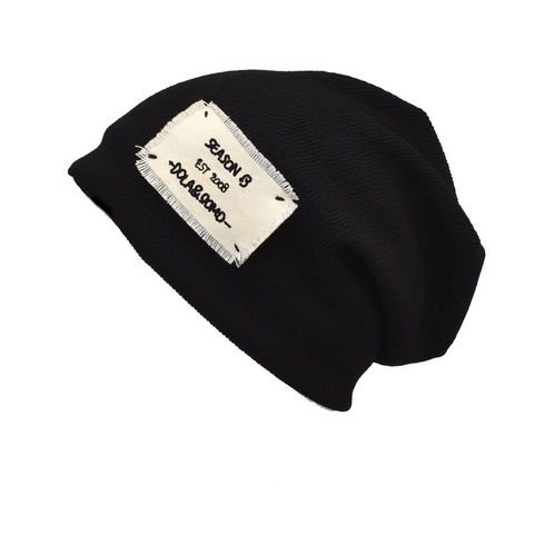 Bonnet Beanie En Tricot Côtelé Rétro Mélange Coton Polyester Patch En Tissu Imprimé Lettres Bonnet Crâne Chaud Doux Femme