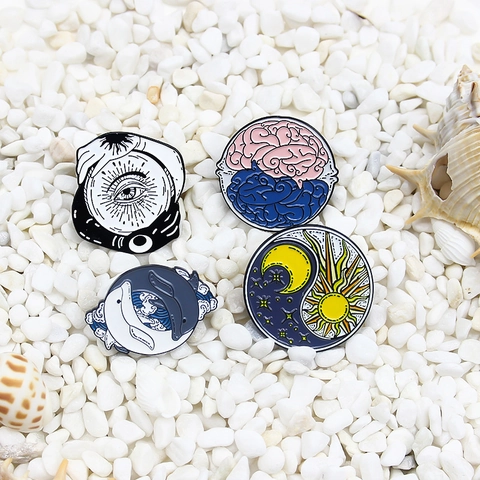 Artistic Alloy Enamel Pin Sun Moon Brain Whale Eye Brooch Badge For Backpack Clothes Accessory