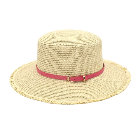Chapeau Boater Chapeau De Paille À Bord Frangé Boucle De Ceinture En Cuir Pour Été Plage Femmes