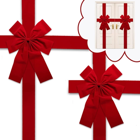 Rote Weihnachts Schleife Dekoration Polyester Samtband Für Tür Schrank Baum Party Ornament Lebendig Elegant