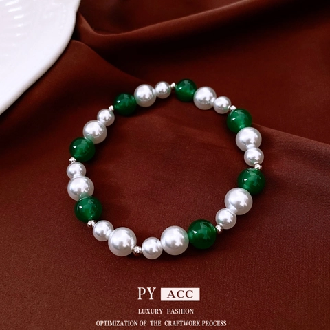 Collana Bracciale E Orecchini Vintage Perla Artificial Bianca Künstliche Perle Verdi Donna Retro Elegante Accessorio Rame