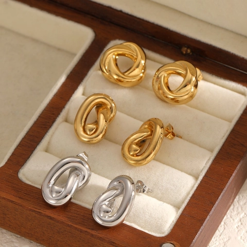 Edelstahl Ohrringe 18K Vergoldet Knotendesign Geometrisch Twist Modeschmuck Für Damen Nicht Verblassend