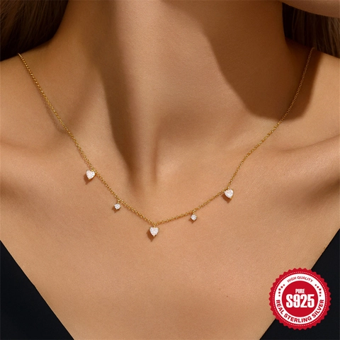 Minimalistisch 925 Sterling Zilver Verguld Zirconia Hart Hanger Ketting Voor Dames Elegante Sleutelbeenhanger Sieraden Cadeau