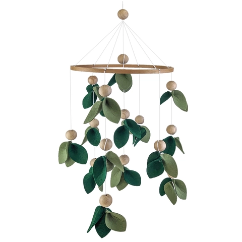 Baby Crib Mobile Felt Leaf Wooden Bead Nursery Hanging Decor Nordic Style Ceiling Wind Chime For Newborn Boy Girl