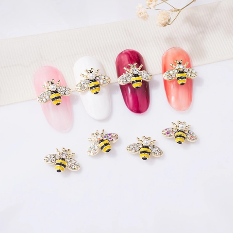 Decoraciones De Uñas Abeja 3D Aleación Esmalte Rhinestone Perla Artificial Insectos Charms Para Manicura Joyas DIY Accesorios Brillantes