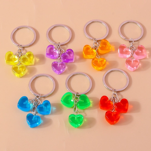 Llavero De Corazón Jelly Transparente Resina Triple Colgantes Amor Anillo Aleación Accesorios Para Bolsos Dulce