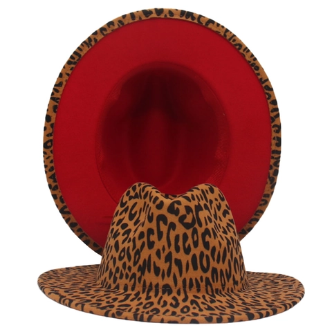 Cappello Fedora Con Stampa Leopardata Feltro Di Lana Tesa Larga Cappuccio Jazz Patchwork Moda Retrò Unisex