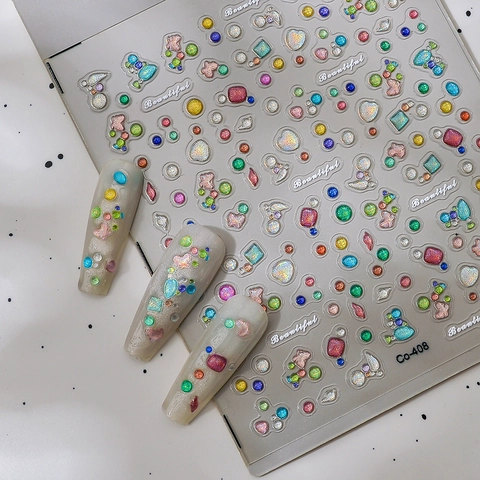 Bunte Strass Nail Art Aufkleber Glitzernde Edelsteine Geprägt Wasserdicht Selbstklebend DIY Maniküre Dekore Für Damen