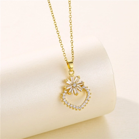Collar Con Colgante De Flor Acero Inoxidable Chapado En Oro De 18K Circón Elegante Joyería Geométrica Para Mujeres