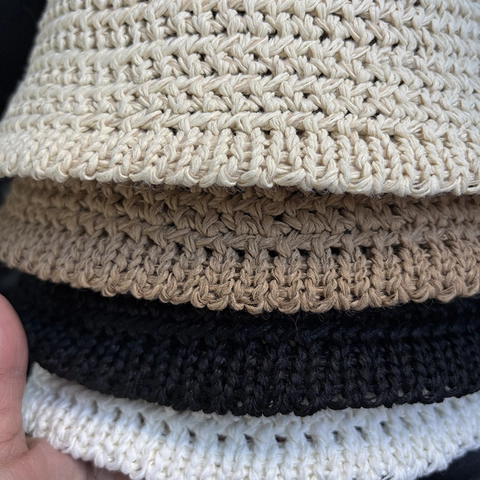 Women Crochet Bucket Hat Knit Hollow Breathable Foldable Wide Brim Sun Protection Fisherman Casual Vacation Solid Color