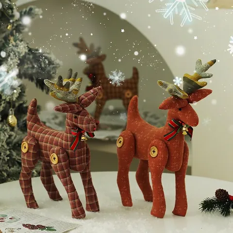Decorazioni Natalizie Renna In Tessuto Statuette Albero Di Natale Con Campanellino Metallico E Bottone Decorazione Da Tavolo