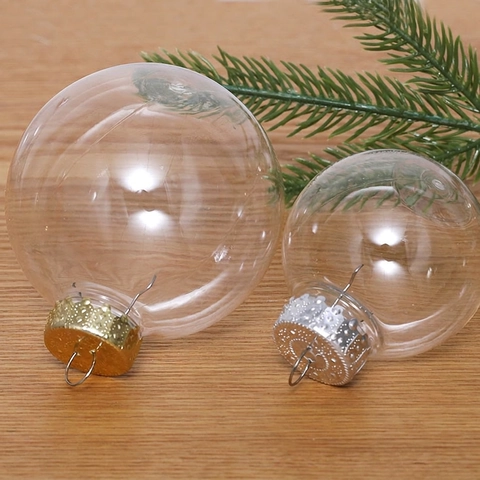 Clear Christmas Balls Ornaments Fillable PET Plastic Hollow Seamless Holiday Xmas Tree Window Hanging Decoration