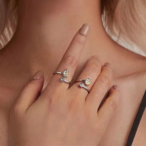 Mutter Kind Umarmung Offener Ring 925 Sterlingsilber Bi-Color Herz Zirkonia Verstellbar Mode Schmuck Geschenk Für Frauen
