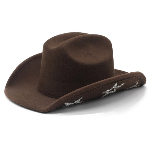 Chapeau De Cow-Boy Occidental Feutre Étoile Paillettes Large Bord Rétro Style Fête Pour Femmes Hommes