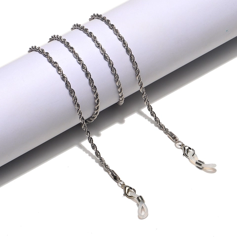 Glasses Chain Metal Twisted Rope Eyewear Lanyard With Adjustable Silicone Loops Anti Slip Strap For Women Men
