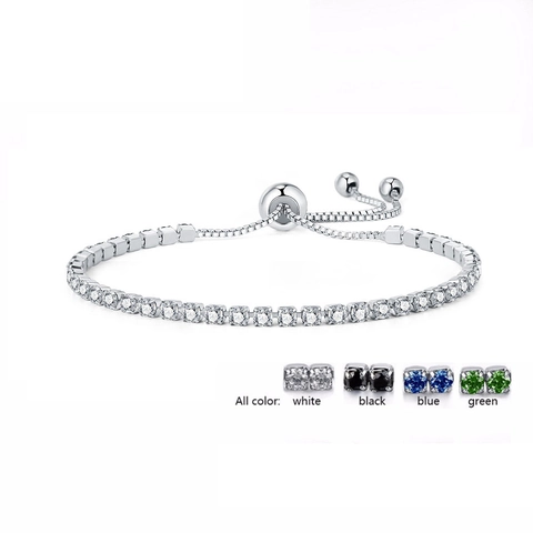 Bracelet de Tennis Ajustable en Cuivre avec Strass pour Femmes Hommes Simple Rangée Pierre Ronde Bijoux de Mode Cadeau