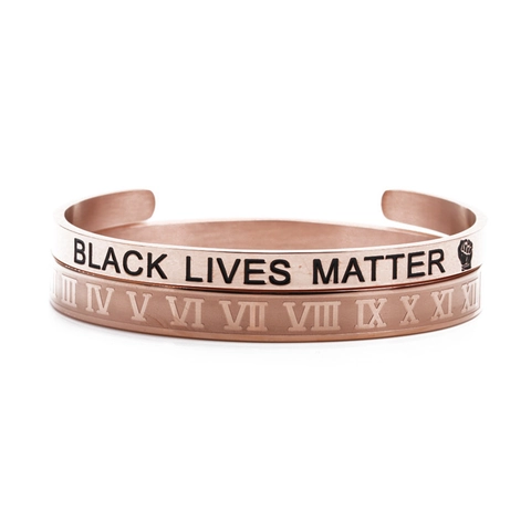 Stainless Steel Bangle Bracelet Roman Numerals Black Lives Matter Engraved Fist Symbol C Shape Open Design Unisex Jewelry