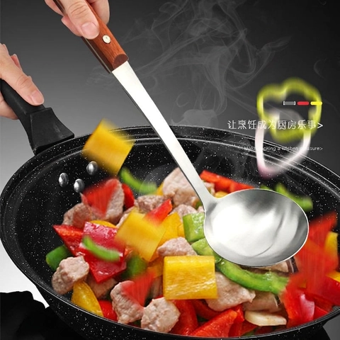 Utensili Da Cucina In Acciaio Inossidabile Con Manico In Legno Spatola Resistente Al Calore E Mestolo Da Zuppa