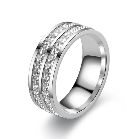 Fashion Stainless Steel Eternity Ring With Square Cut Cubic Zirconia High Polished Channel Setting Wedding Band For Couples