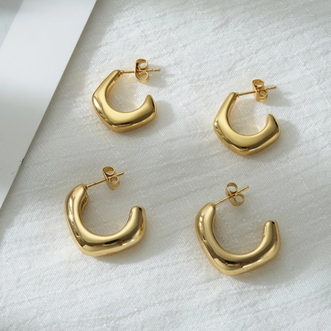 Pendientes de Aro Geométricos en Forma de C de Acero Inoxidable Minimalistas Para Mujer Moda Conmutadora Joyería Chapada en Oro 18K