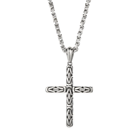 Stainless Steel Cross Pendant Necklace With Heavy Byzantine Chain Retro Gothic Hip Hop Style Jewelry Accessory For Men