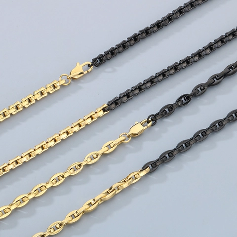 Collana E Bracciale In Acciaio Inossidabile Bicolore Nero Oro Catena Hip Hop Street Style Gioielli Per Uomo Donna