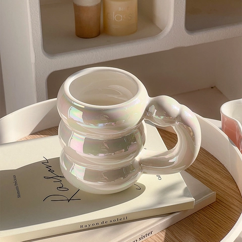 Ceramic Mug Bubble Cloud Shape Pearlescent Iridescent Cute Ins Style Coffee Cup Milk Breakfast Gift