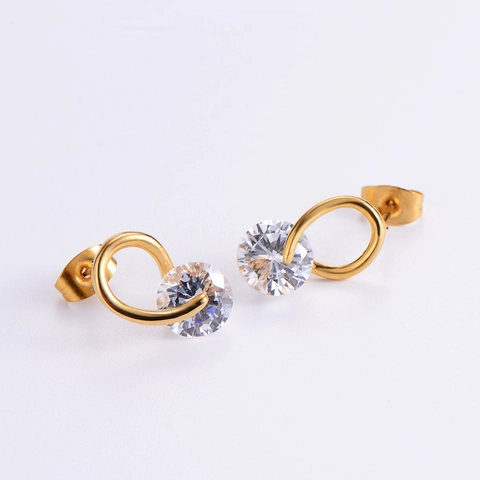 Zircon Stud Earrings 18K Gold Plated 316L Stainless Steel Korean Style Sparkling Jewelry For Women